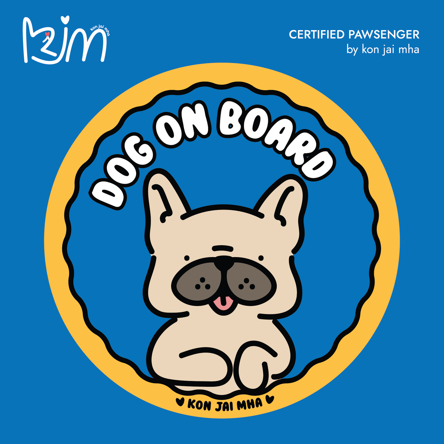Kon Jai Mha French Bulldog Dog On Board car sticker in blue