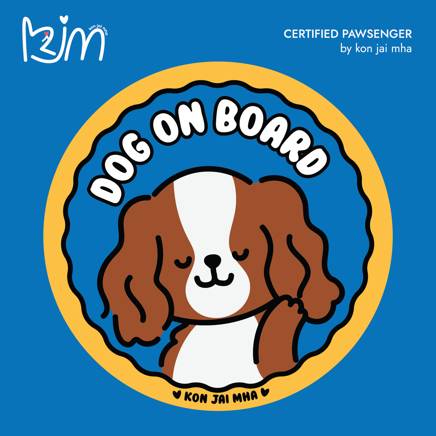 Kon Jai Mha Cavalier King Charles Spaniel Dog On Board car sticker in blue