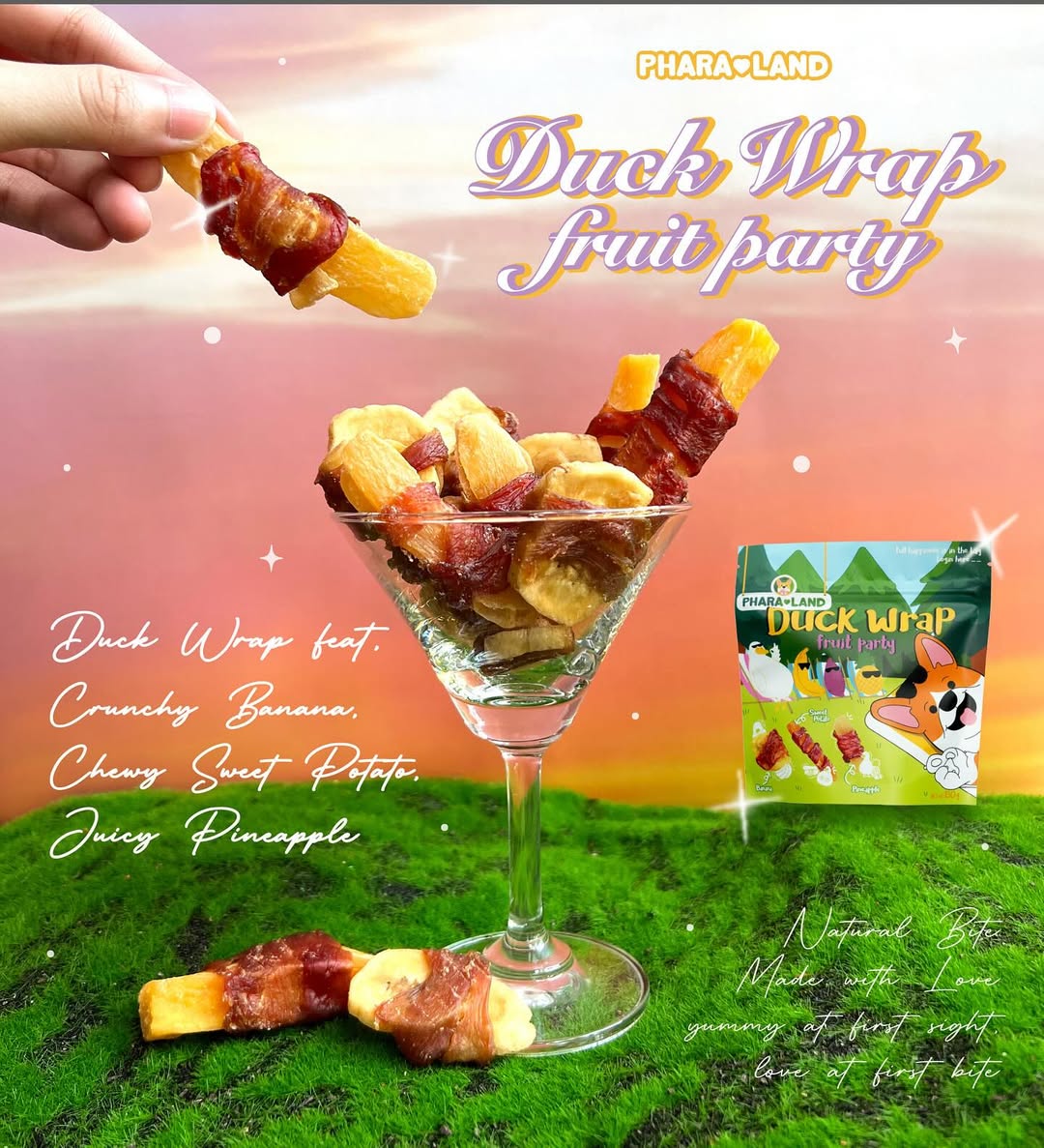 PharaLand Duck Wrap Fruit Party: Duck meat wrapped around slices of banana, sweet potato, and pineapple.