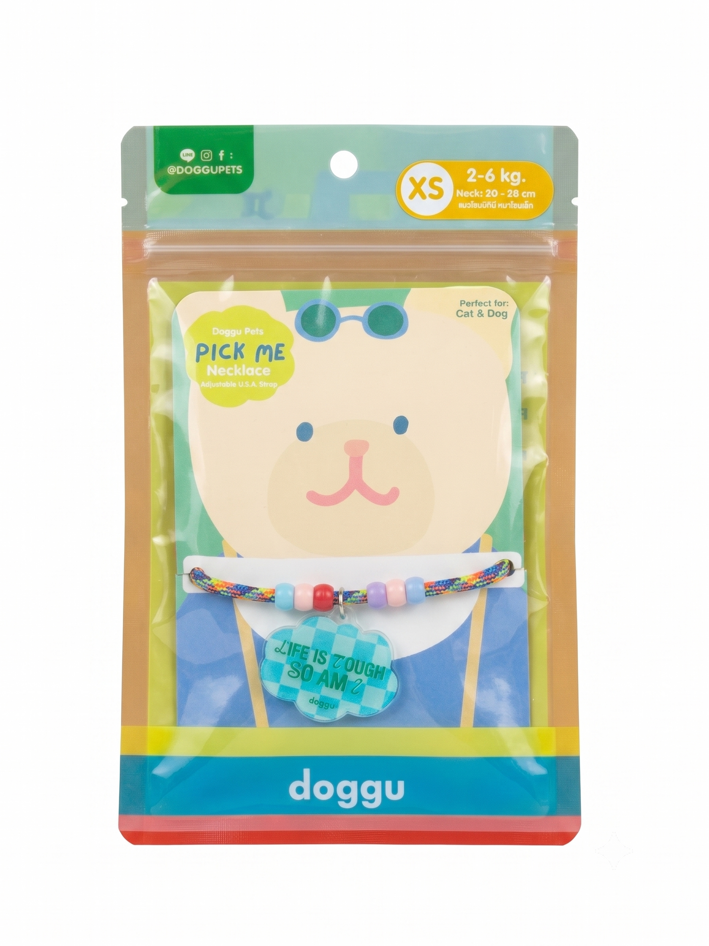 Doggu Pets Pick Me Necklace XS – "Life Is Tough So Am I" Charm for Cats & Small Dogs (2–6 kg)