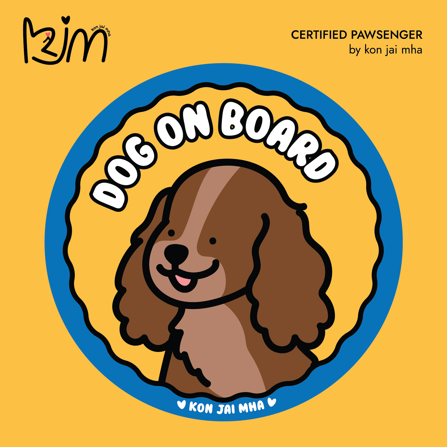 Kon Jai Mha Cocker Spaniel Dog On Board car sticker in yellow