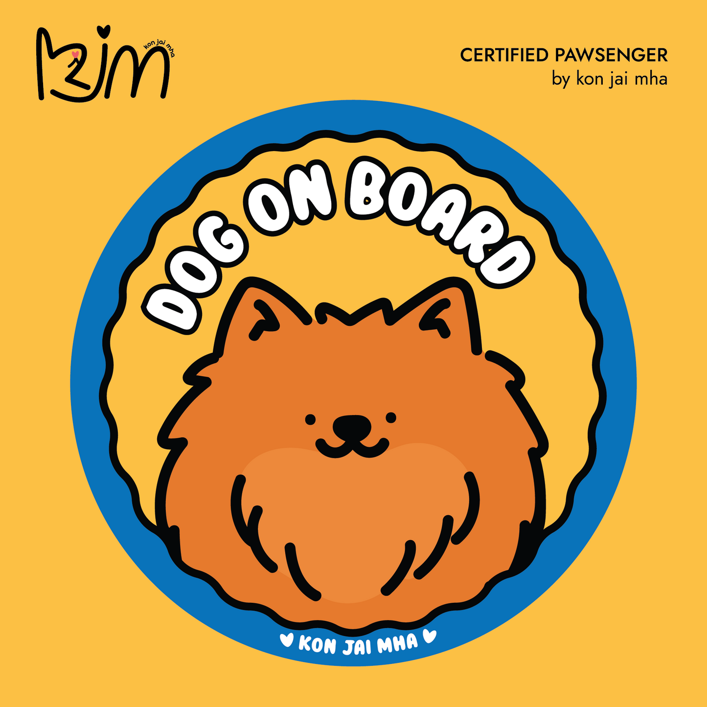 Kon Jai Mha Pomeranian Dog On Board car sticker in yellow