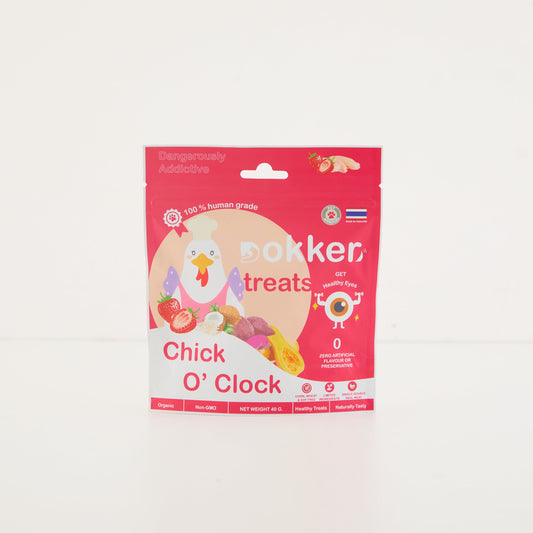 Dokker Chick O' Clock dehydrated chicken training treat, a reward-based training treat available at Le Bubu Pets Philippines