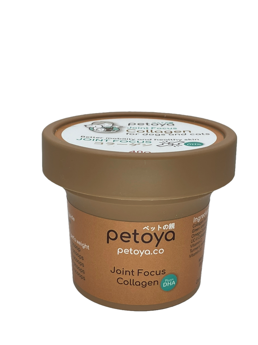 Petoya Joint Focus collagen supplement for senior dogs and cats, available at Le Bubu Pets