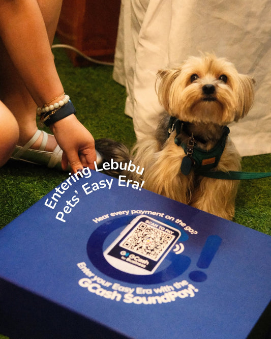 The Le Bubu Pets team using GCash tools like PocketPay and SoundPay to process payments at a pet pop-up booth in the Philippines