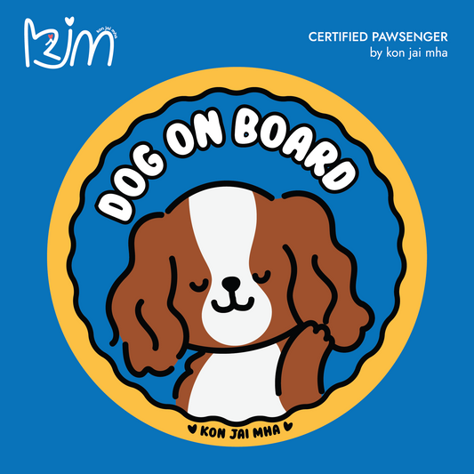 Kon Jai Mha Cavalier King Charles Spaniel Dog On Board car sticker in blue