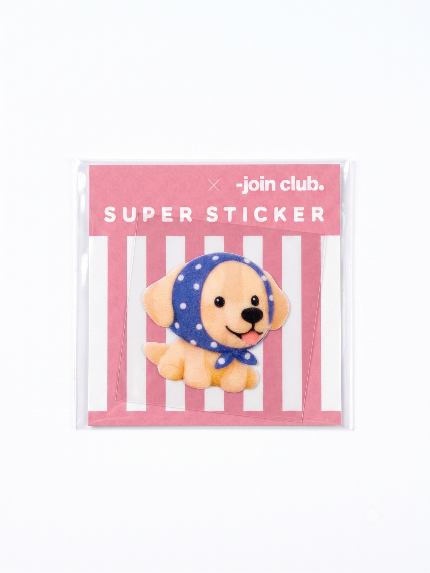 Join the Club Super Sticker – Golden Retriever Puppy in Polka Dot Bonnet
