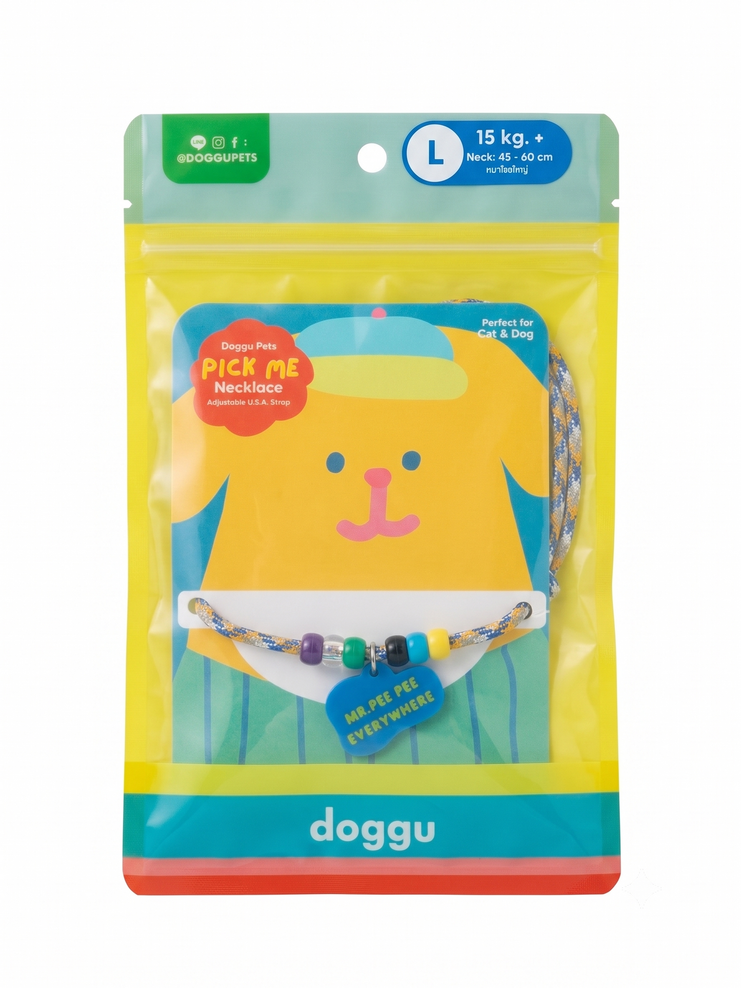 Doggu Pets Pick Me Necklace L – "Mr. Pee Pee Everywhere" Charm for Large Dogs (15 kg+)