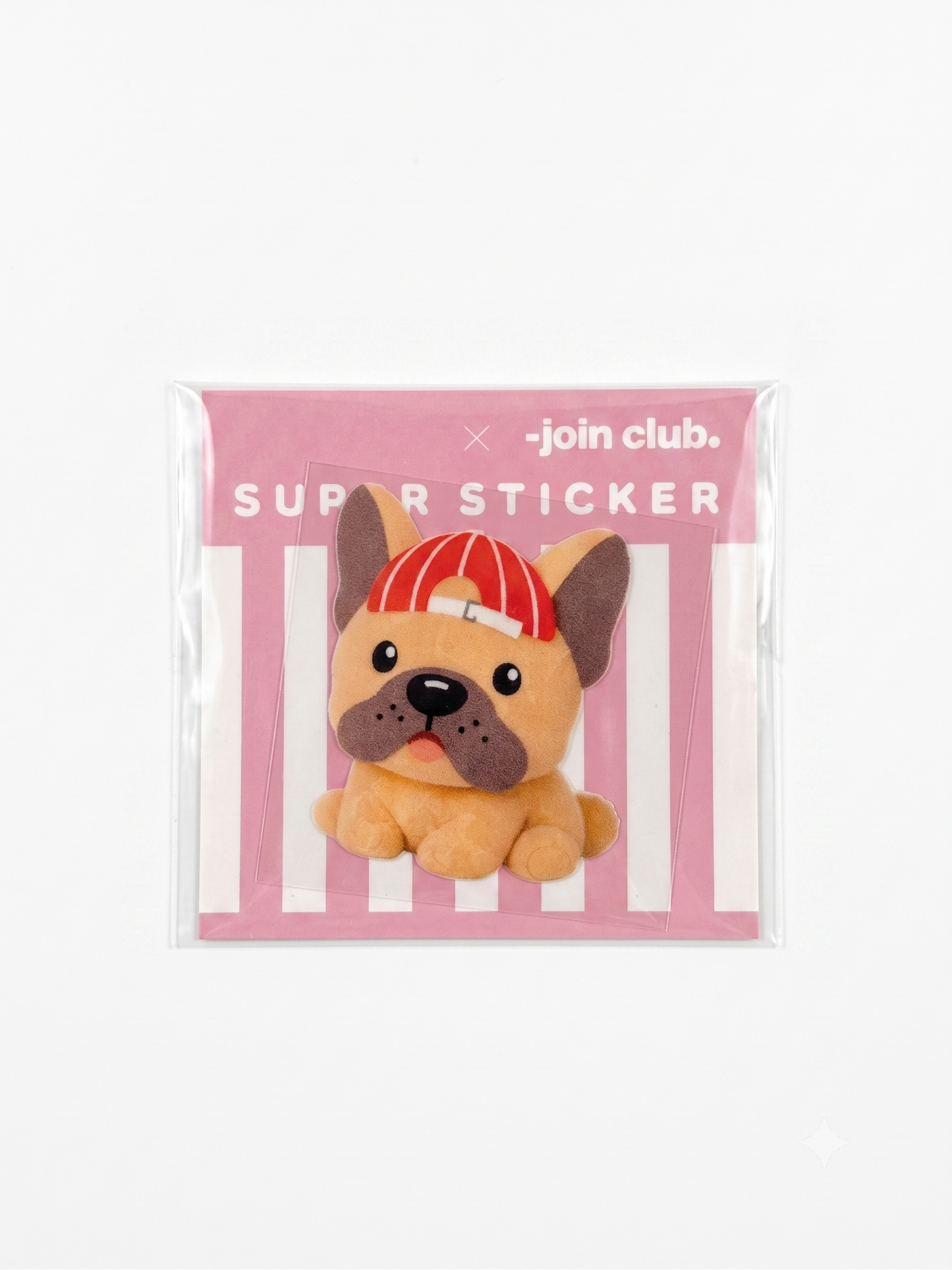 Join the Club Super Sticker – French Bulldog in Red Striped Cap