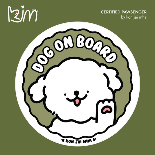 Kon Jai Mha Bichon Frise Toy Poodle Dog On Board car sticker in olive green