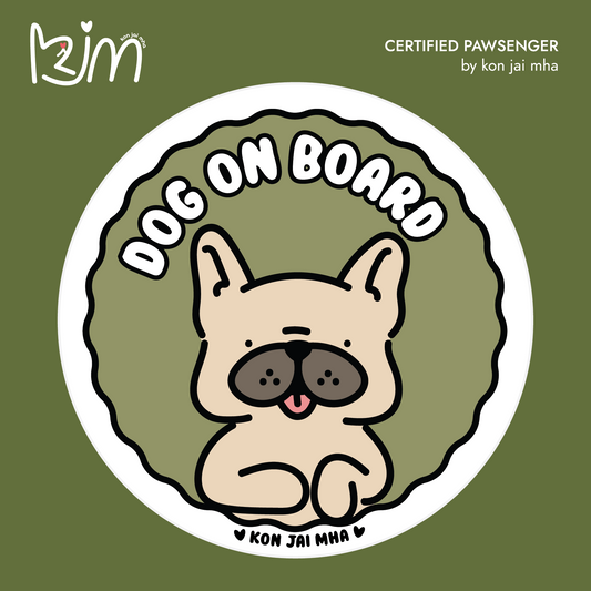 Kon Jai Mha French Bulldog Dog On Board car sticker in olive green
