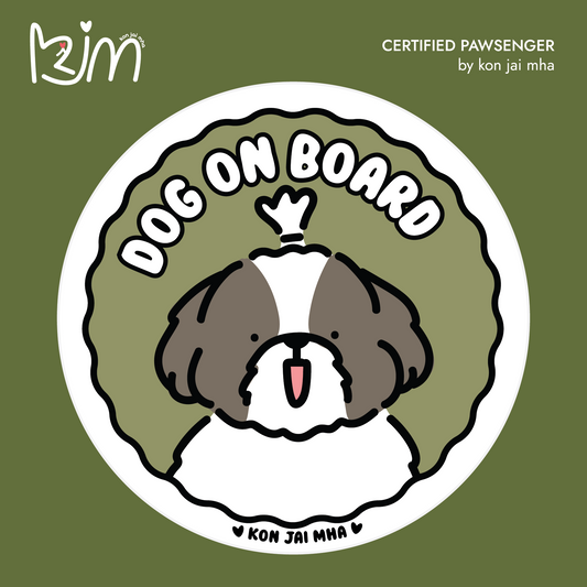 Kon Jai Mha Shih Tzu Dog On Board car sticker in olive green