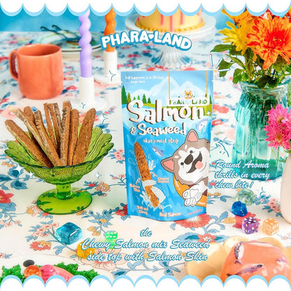 Packaged snack with 'Phara-Land' branding on a decorative table setting with flowers and a cup.