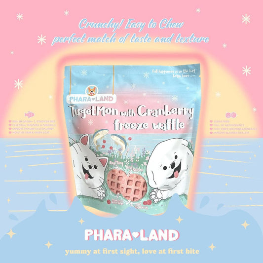 PharaLand Tugelmon waffle with instructions for serving dry, as a meal topper, or soaked into a fish cranberry soup