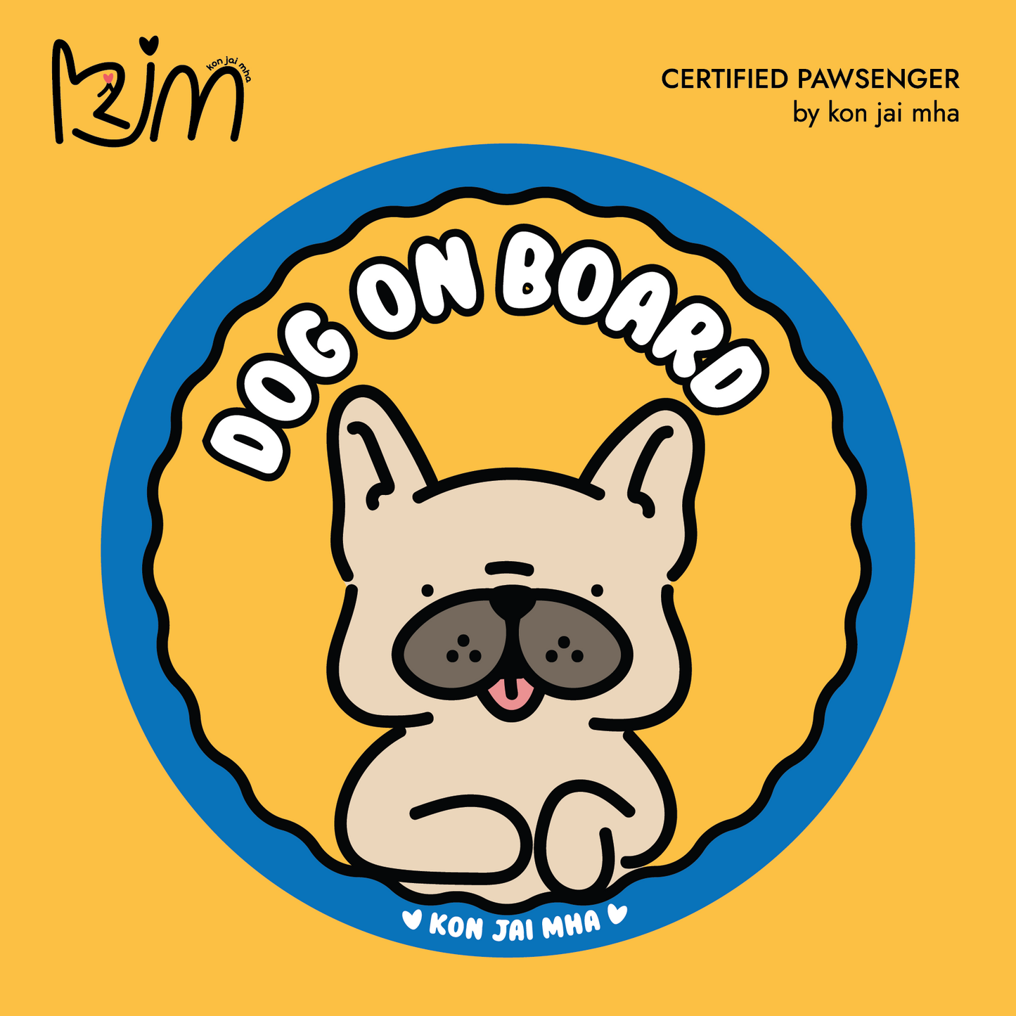 Kon Jai Mha French Bulldog Dog On Board car sticker in yellow