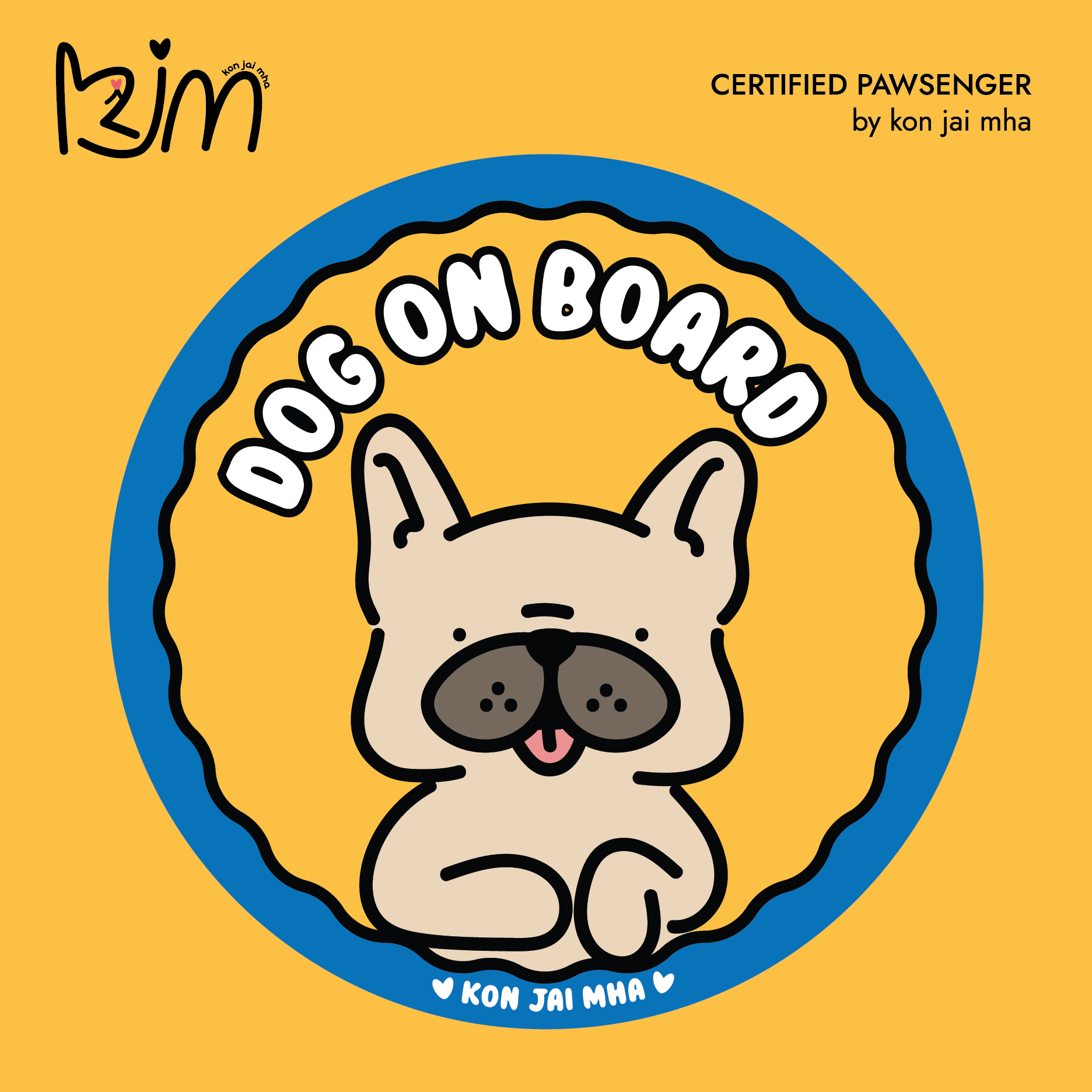 Kon Jai Mha French Bulldog Dog On Board car sticker in yellow