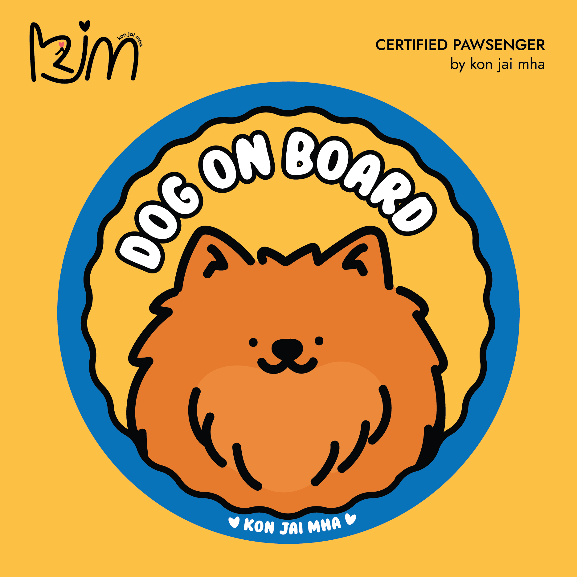 Kon Jai Mha Pomeranian Dog On Board car sticker in yellow